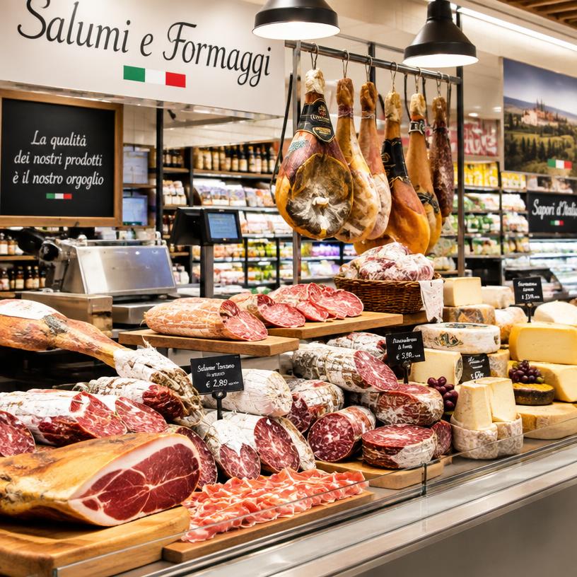 Salumi e formaggi del reparto Salumeria MD San Brancato